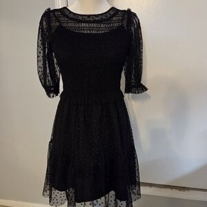 GAP Black Sheer Polka Dot Midi Dress